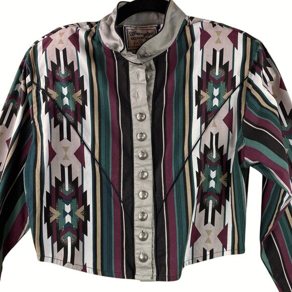 Vintage Wrangler Western Cropped Shirt Size S Southwestern Cowgirl - Picture 1 of 9